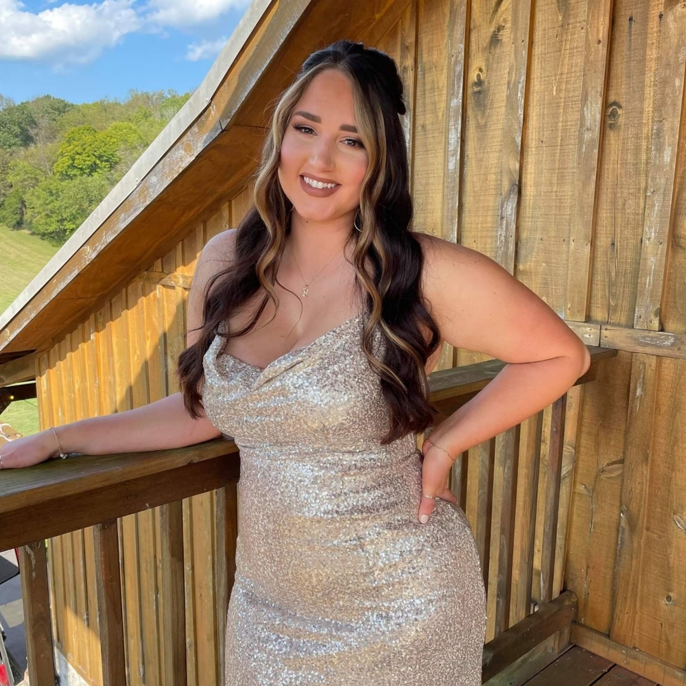 Long champagne gold sequin dress